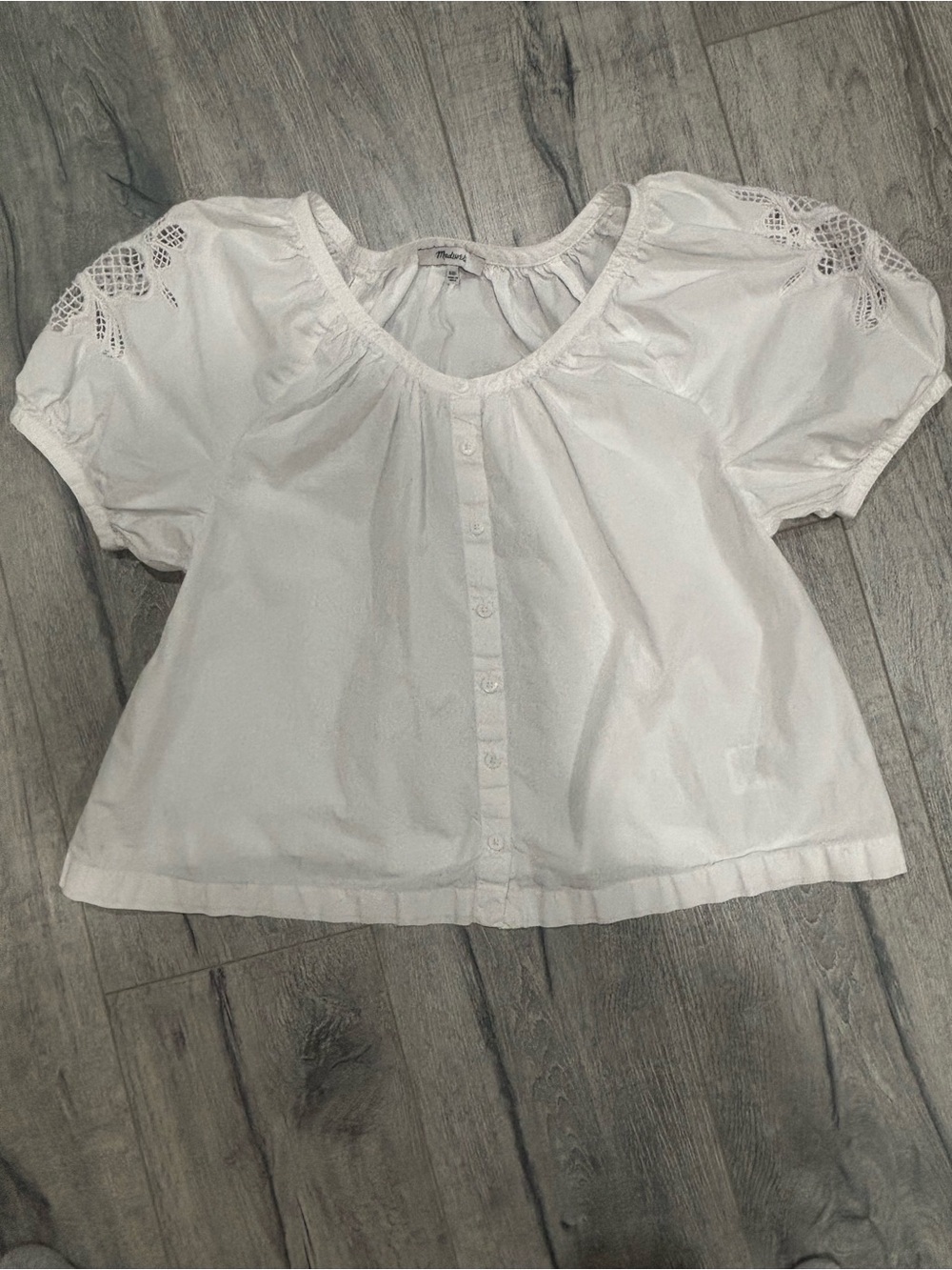 Madewell White Button-Front Peasant Blouse with Eyelet Sleeves